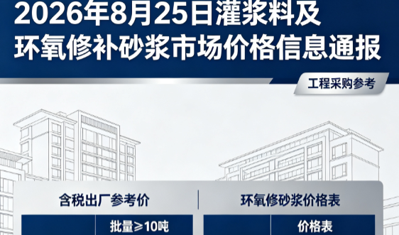 汉阳2026年8月25日灌浆料及环氧修补砂浆市场价格信息通报